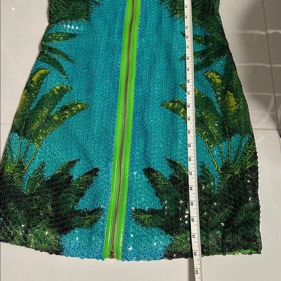 Versace Dress Tropical Green and Blue Sleeveless Sequin Dress - Picture 11 of 11